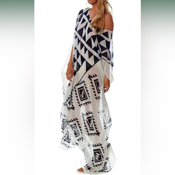 Women Loose Kaftan Swimsuit Cover Up Beach Long Casual Caftan Dress NWOT - Picture 4 of 5